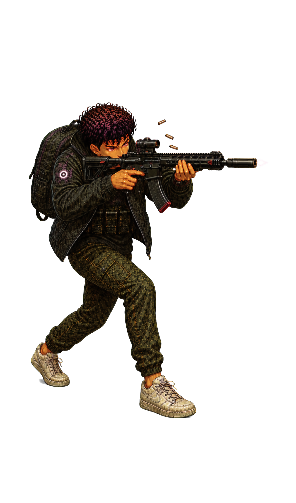 Roku aiming his rifle in an action pose